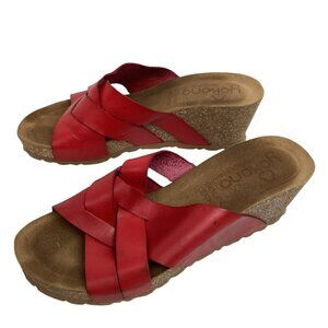 Yokono Cadiz Red Leather Cork Slide Wedge Sandals Womens 7.5 Made In Spain
